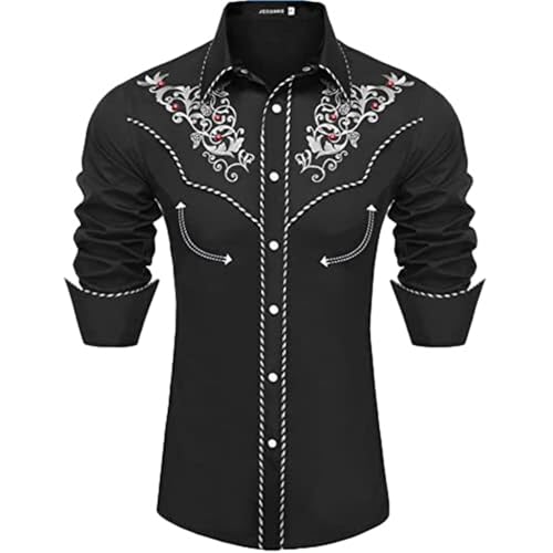 Mymyguoe Herren Western Cowboy Besticktes Hemd Schlank Langarmhemd Western Hemd Cowboy Shirts Hochzeit Party Hemd Vintage Westernhemd Retro Hemd Revers Hemd Cowboy Druck Traditionelles Hemd von Mymyguoe