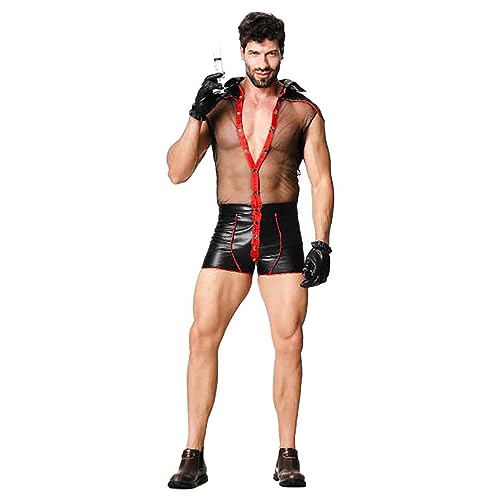 Mymyguoe Herren Wetlook Body Lackleder Bodysuit ransparent Einteiler Lack Latex Strumpfhalter Erotisch Nachtwäsche Unterhemd Nachtwäsche mit Druckknöpfen von Mymyguoe