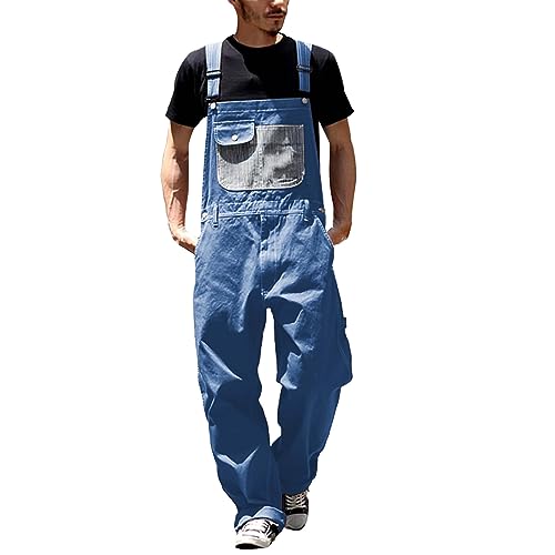 Mymyguoe Jeans Latzhose Herren Overall Baggy Streetwear Punk Hose Freizeit Latzhose 90er Jeans Jumpsuit Weit Destroyed Hip Hop Jogger Cargo Pants von Mymyguoe