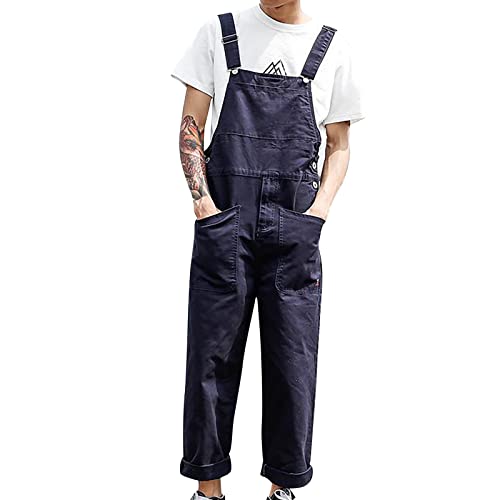 Mymyguoe Jeans Latzhose Herren Overall Baggy Streetwear Punk Hose Freizeit Latzhose 90er Jeans Jumpsuit Weit Destroyed Hip Hop Jogger Cargo Pants von Mymyguoe
