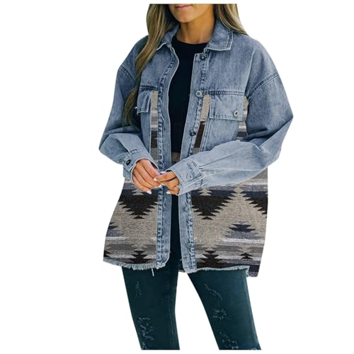 Mymyguoe Jeansjacke Damen Oversize Vintage Patchwork Denim Jacke Übergroße Knopfleiste, Distressed Denim-Jeanshemd Azteken Jeansjacken Für Damen Shacket-Jacke Aztekenjacke Button Down Denim Jacke Mymyguoe Jeansjacke Damen Oversize Vintage Patchwork Denim Jacke Übergroße Knopfleiste, Distressed Denim-Jeanshemd Azteken Jeansjacken Für Damen Shacket-Jacke Aztekenjacke Button Down Denim Jacke von Mymyguoe