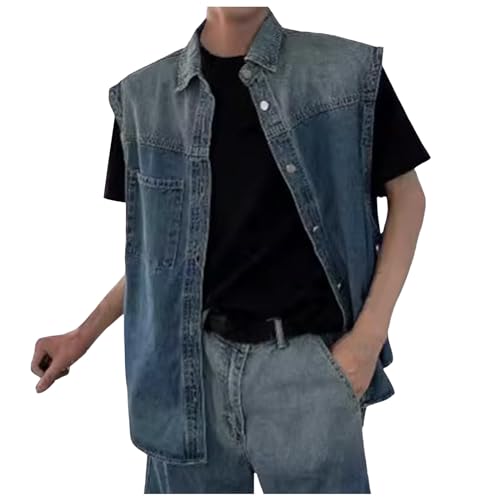 Mymyguoe Jeansjacke Herren Kurzarm Outerwear Herren Jeansjacke Denim Übergangsjacke Biker Style Jeans Jacket Blue Denim Jacke Blau Modernes Design In Regular Fit Sweatjacke Freizeitjacke Sommerjacke von Mymyguoe