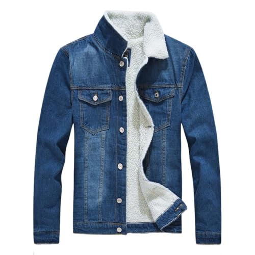 Mymyguoe Jeansjacke Herren Winter Thermo Gefüttert Winterjacke Mit Fell Denim Jacket Gefütterte Warme Cowboy Mäntel Sherpa Trucker Jacket Vintage Denim Übergangsjacke Freizeitjacke von Mymyguoe