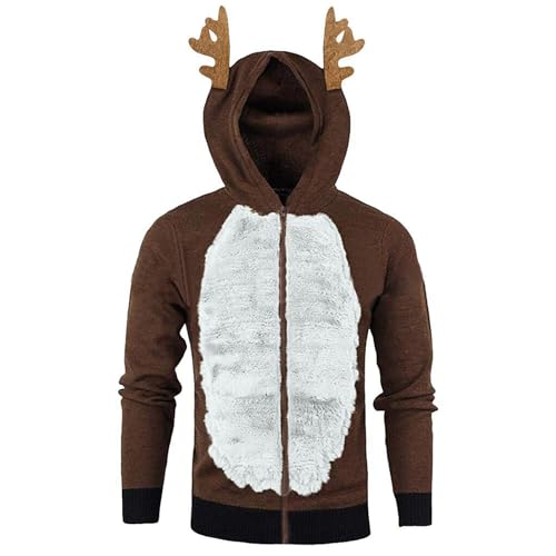 Mymyguoe Kapuzenpullover Herren Süßer Katze Ohren Mantel Teddy Fleece Pullover Weihnachten Elch Sweatshirt Weihnachtspullover Warme Plüsch Hoodie Rentier Drucken Mäntel Casual Übergangsjacke von Mymyguoe