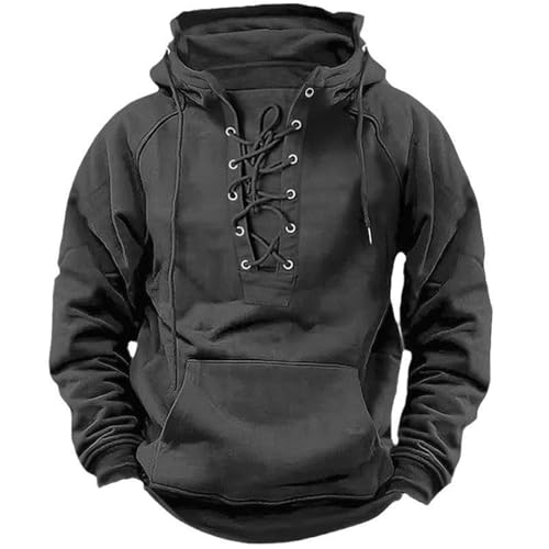 Mymyguoe Kapuzenpullover Herren Vintage Kapuzenshirt Schnürung Hoodie Mittelalter Klamotten Hoodie Y2K Männer Hoody Leicht Pullover Mit Kapuze Lässig Sweatshirt Kapuzenshirt Kaputzensweatjacke von Mymyguoe