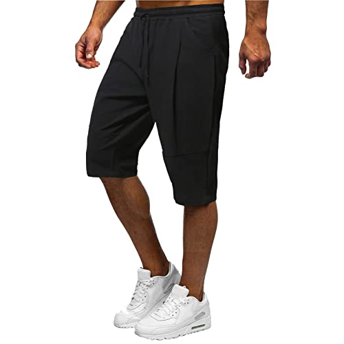 Mymyguoe Kurze Hosen Herren 3/4 Leinen Shorts Baumwolle Capri Shorts Sommer Leinenhose Lässige Männer Strandhose Freizeithose Sommershorts mit Tunnelzug Joggingshort von Mymyguoe