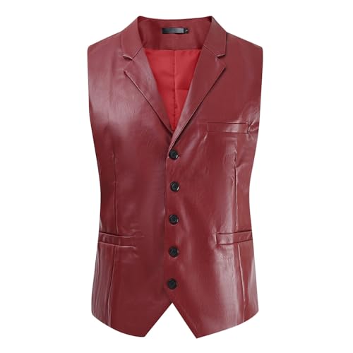 Mymyguoe Leder Westen Herren Kutte Lederjacke Club Motorrad Fahrrad Slim Fit Lederweste Biker Warm Casual V-Ausschnitt Ärmellos Jacke Vintage Leder Biker Weste Chopper Motorradweste von Mymyguoe