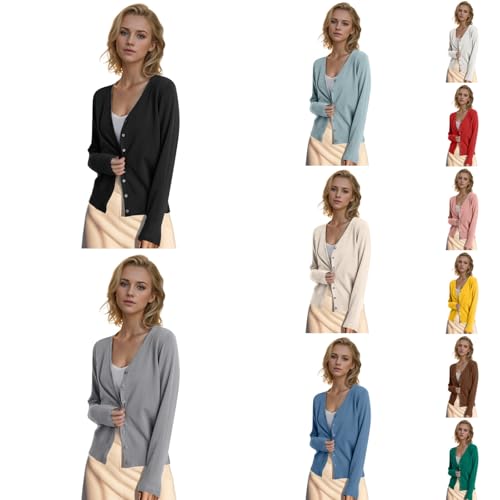 Mymyguoe Leichte Strickjacke Damen Cardigan Sweater Elegant Strickmantel Gestrickt Bolero Dünne Jacke V-Ausschnitt Strickpullover Bolerojacke Knöpfen Schulterjacke Winterpullover von Mymyguoe