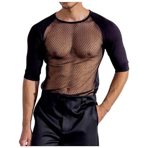 Mymyguoe Mesh Shirt Herren Transparent Netzshirt Patchwork Kurzarm Shirt Dessous Männer Sexy Reizwäsche Wetlook Erotik Kleidung Sklaven Outfit Männer Unterhemd Schwarz Stretch Netzoberteil Muskelshirt Mymyguoe Mesh Shirt Herren Transparent Netzshirt Patchwork Kurzarm Shirt Dessous Männer Sexy Reizwäsche Wetlook Erotik Kleidung Sklaven Outfit Männer Unterhemd Schwarz Stretch Netzoberteil Muskelshirt von Mymyguoe