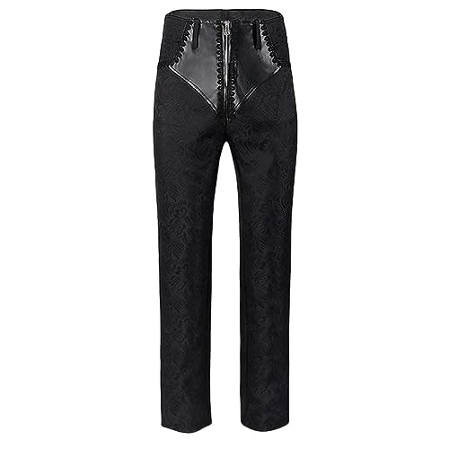 Mymyguoe Mittelalter Hose Jacquard Stickerei Freizeithose Einfarbige Freizeithose Halloween Vintage Anzughose Elegant Festlich Halloween Hose Vampir Gothic Anzughose Punk Hose von Mymyguoe