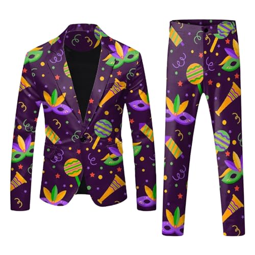 Mymyguoe Modisch Party Anzug Für Herren Zweiteiler Mit Bedruckte Slim Fit Herrenanzug Anzug Jacke Und Anzughosen 2 Teiler Set Anzugsakko Pants Mit Drucken Herren Crazy Prom Suits Faschingskostüme von Mymyguoe