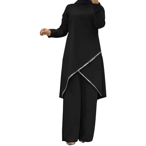 Mymyguoe Muslim Kleider Damen mit Freizeithose 2-teiliger Ohne Hijab Arab Robe Kaftan Lang Arabisch Islamisch Dubai Gewand Muslimisch Glänzend Einfach Modern Lässig Langes Kleid Ohne Hijab von Mymyguoe
