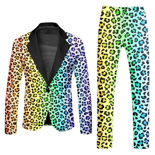 Mymyguoe Neon Farbigen Anzug 2 Teiler Herren Slim Fit Anzugjacke Anzughosen Zweiteiler Set Lustig Neuartiger Regenbogen Anzug Blazer Set Neon Thema Party-Outfit Disco-Nachtclub Performance Kostüm Set von Mymyguoe