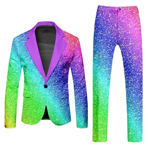 Mymyguoe Neon Farbigen Anzug 2 Teiler Herren Slim Fit Anzugjacke Anzughosen Zweiteiler Set Lustig Neuartiger Regenbogen Anzug Blazer Set Neon Thema Party-Outfit Disco-Nachtclub Performance Kostüm Set Mymyguoe Neon Farbigen Anzug 2 Teiler Herren Slim Fit Anzugjacke Anzughosen Zweiteiler Set Lustig Neuartiger Regenbogen Anzug Blazer Set Neon Thema Party-Outfit Disco-Nachtclub Performance Kostüm Set von Mymyguoe