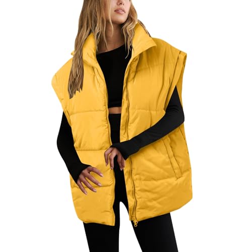 Mymyguoe Oversized Damen Steppweste Daunenweste Leichte Puffer Weste Jacke Einfarbige Gesteppt Weste Bodywarmer Frühjahr Herbst Winter Übergangsweste Outdoor Winterweste Gilet Jacke Daunenjacke von Mymyguoe