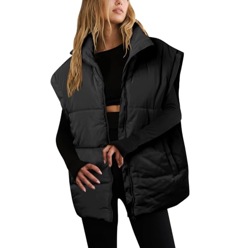 Mymyguoe Oversized Damen Steppweste Daunenweste Leichte Puffer Weste Jacke Einfarbige Gesteppt Weste Bodywarmer Frühjahr Herbst Winter Übergangsweste Outdoor Winterweste Gilet Jacke Daunenjacke von Mymyguoe