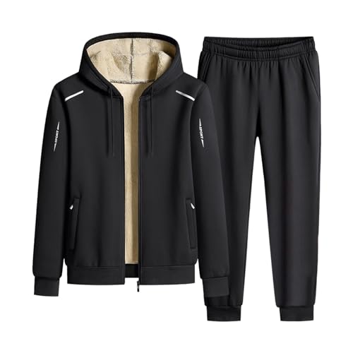 Mymyguoe Oversized Fleece Jogginganzug Herren Vlies Jogginganzug Zweiteiler Warm Gefüttert Skianzug Sportanzug Baggy Hausanzug Fleece Hoodie Jogginghosen 2 Teiler Kuschelanzug Tracksuit von Mymyguoe