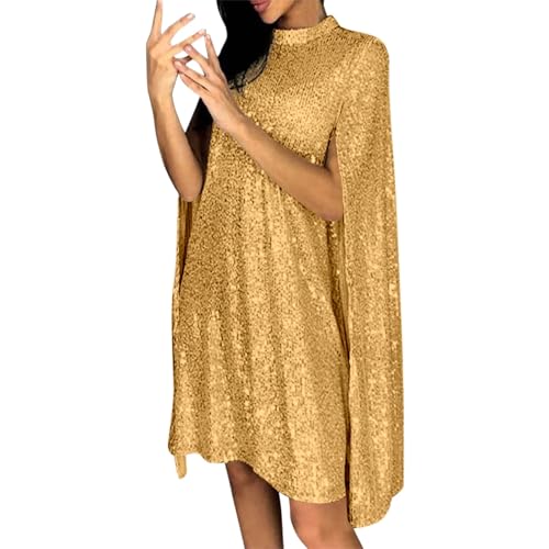 Mymyguoe Poncho Damen Paillettenkleid Glitzer Cape Cocktailkleid Knielang Ballkleider Glänzend Festliche Partykleid Elegant Dresses Glänzend Party Club Midikleid Rollkragen Abendkleid von Mymyguoe