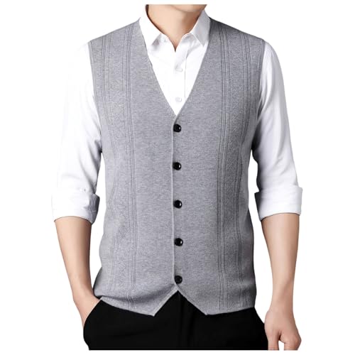 Mymyguoe Pullunder Herren Knöpfen Strickjacke Ärmellose Strickweste Cardigan Strickpullover Classic Business Golfweste Für Männer Beiläufig Winter Pulloverweste V-Ausschnitt Slim Fit Herrenweste von Mymyguoe