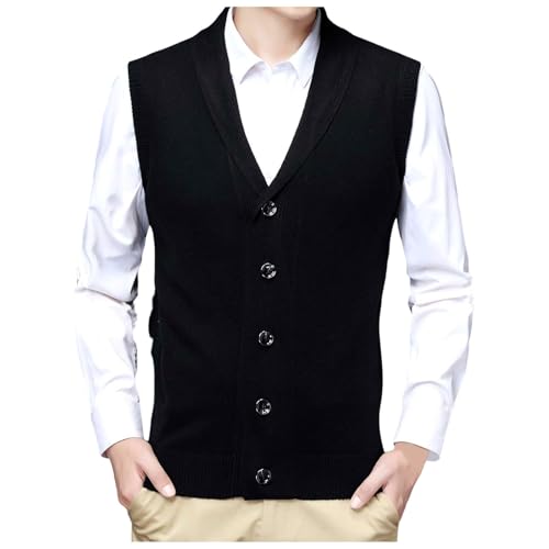 Mymyguoe Pullunder Herren Mit Knopfleiste Strickweste Ärmellose Strickjacke Cardigan Vest Strickpullover Businessweste V-Ausschnitt Business Golfweste Pulloverwestee Strickwaren Strickpulli Sweater von Mymyguoe