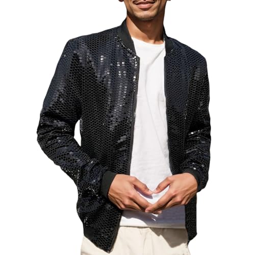 Mymyguoe Reflektierende Licht Jacke Herren Rainbow Glänzende Sonnenschutz Langarmshirt Hoodie Modische Farb-Verlauf Glänzend Jackett Regenbogen Metallischen Glänzenden Kapuzen Pilotenjacke von Mymyguoe