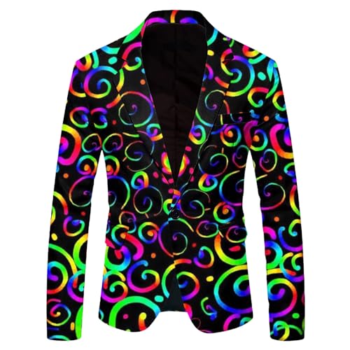 Mymyguoe Regenbogen Drucken Sakko Herren Bunt Jacke Smokings Hippie Kleid Karneval Kostüm Bunt Karneval Anzugsakko Formelle Kleidung Freizeit Anzug Jacke Abschlussball Anzug Männergeschenke von Mymyguoe