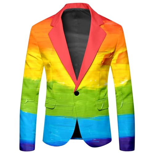 Mymyguoe Regenbogen Sakko Herren Modisch Party Rainbow Anzüge Herrenanzüge Regenbogen Funky Anzug Suit Neon Farbigen Blazer Sakko LGBTQ Pride Stolzmonat Jackett Herren Mit Regenbogen von Mymyguoe
