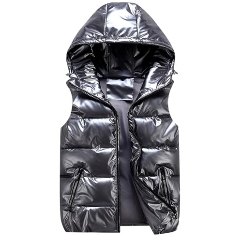 Mymyguoe Steppweste Damen Kurz Mit Kapuze Daunenweste Glänzend Puffer Weste Jacke Einfarbige Gesteppt Weste Bodywarmer Frühjahr Herbst Winter Übergangsweste Outdoor Winterweste Gilet Jacke Kapuzen von Mymyguoe