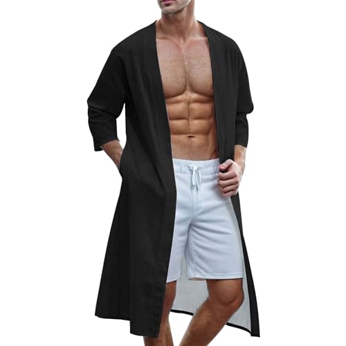Mymyguoe Strandjacke Herren Cardigan Pancho Lang Jacke Leichte Kimono-Bademantel Sommer Umhang Herren Muskel Top Cardigan Robe Poncho Japanische Vorne Offen Lange Bademantel Nachtwäsche von Mymyguoe