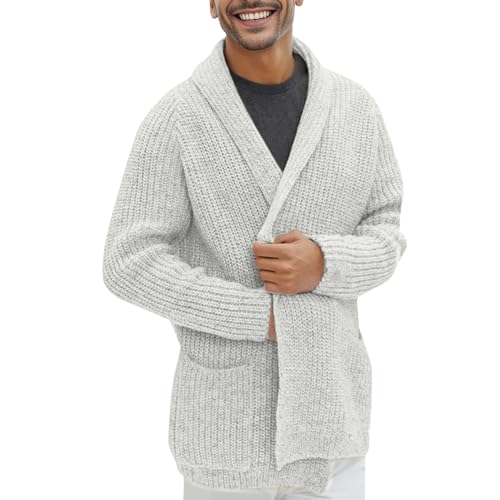 Mymyguoe Strickjacke für Herren Cardigan Hoodie Mantel Long Cut Casual Slim Thick Knitted Schalkragen Cardigan Pullover Verdicken Warme Winter Outwear Strickjacke Übergangsjacke von Mymyguoe