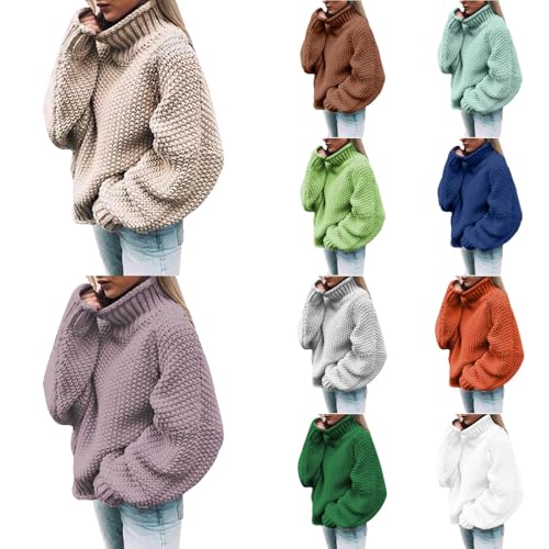 Mymyguoe Strickpullover Damen Oversize Rollkragenpullover Winterpullover Thermo Pullover Elegant Lässiges Stricken Pulli Winter Sweatshirt Oberteile Grobstrick Streetwear Damenpullover von Mymyguoe