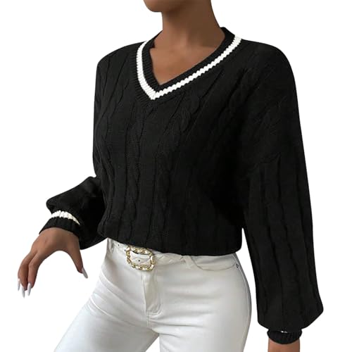 Mymyguoe Strickpullover Damen Pullover V Ausschnitt Stretch Bequeme Strickwaren Pullunder Herren Feinstrick Pulli Warm Sweater Regular Fit Sweatshirt Vintage Basic Pulli Winterpullover Strickpulli von Mymyguoe
