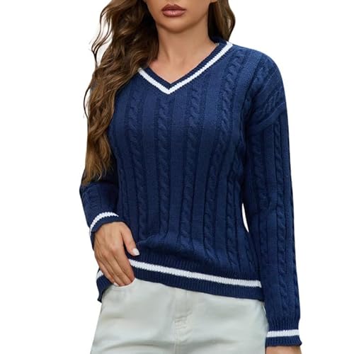 Mymyguoe Strickpullover Damen Pullover V Ausschnitt Stretch Bequeme Strickwaren Pullunder Herren Feinstrick Pulli Warm Sweater Regular Fit Sweatshirt Vintage Basic Pulli Winterpullover Strickpulli von Mymyguoe