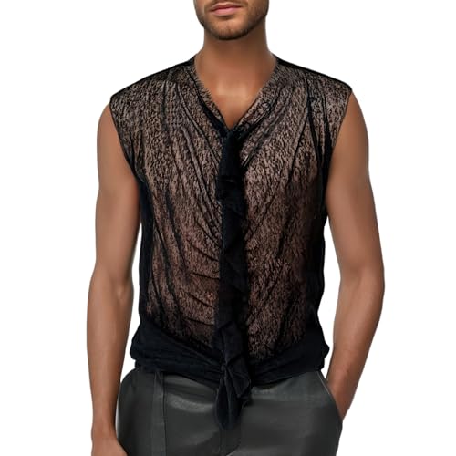 Mymyguoe Tank Top Herren Strick Netzshirt Transparent Ärmellos T-Shirt Mesh Muskel Netz Oberteil Durchsichtig Netzhemd Atmungsaktiv Netzoberteil Muskelshirts Fitness Vest von Mymyguoe