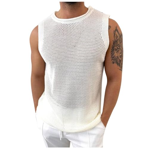 Mymyguoe Tank Top Herren Strick Netzshirt Transparent Ärmellos T-Shirt Mesh Muskel Netz Oberteil Durchsichtig Netzhemd Netzshirt Herren Atmungsaktiv Netzoberteil Muskelshirts Herren Fitness Vest von Mymyguoe