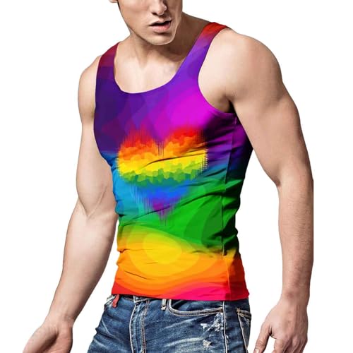 Mymyguoe Tanktop Herren Gym Regenbogen LGBTQ Tank Top LGBT Flag Gay Pride Month Trägershirt Sportweste Bodybuilding Achselshirts Streetwear Casual Tops Rainbow Bedruckte Unterhemd von Mymyguoe