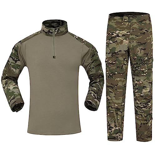 Mymyguoe Tarnanzug Herren Paintball Combat Shirt Taktische Hose Langärmlige Mit 1/4 Reißverschluss Airsoft Kleidung Set Taktisch Jacke Uniform Militär Anzug Outdoor Camouflage Jagdbekleidung BDU von Mymyguoe