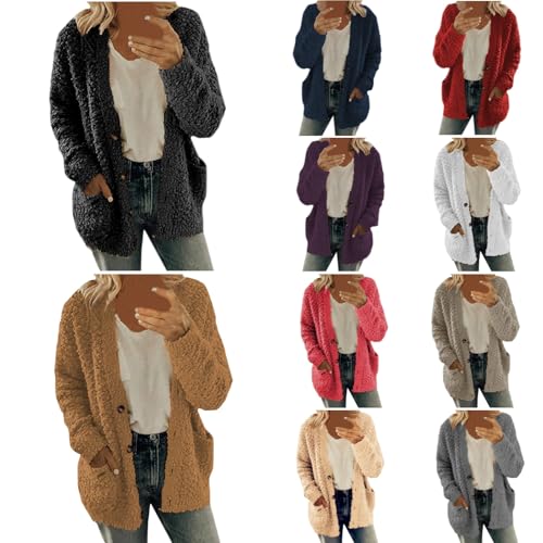 Mymyguoe Teddy Fleecejacke Damen Warm Flauschig Jacke Dicke Gefüttert Plüschjacke Einfarbig Fliesjacke Teddyjacke Oversize Oberteile Plüsch Sweatjacke Winterjacke Cardigan Wintermantel von Mymyguoe