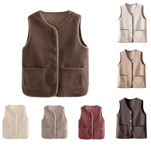 Mymyguoe Teddyfleece Weste Damen Winterweste Winter Warme Fleeceweste Kurz Teddyjacke Thermoweste Plüschweste Leicht Übergangsweste Outdoor Gilet Damenweste Pelzjacke Fellweste Trachtenweste Outwear von Mymyguoe