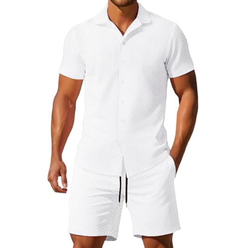 Mymyguoe Trainingsanzug Herren Zweiteiler Hawaiihemd Strandshorts 2 Teiler Beiläufig Sportanzug Hemd Und Sportshirts Fitnessanzug Stretch Basic Hausanzug Einfarbig Jogginganzug von Mymyguoe