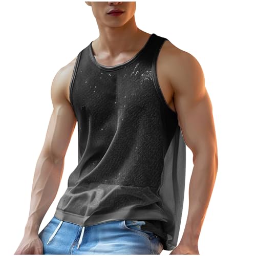 Mymyguoe Transparent Tank Top Herren Mesh Netz Unterhemd Männer Netzhemd Atmungsaktiv Herrens Netz Shirt Trägershirt Sexy Sport Top Gym Clubwear Freizeitshirt Herren Muskelshirt Ärmellos Netz von Mymyguoe