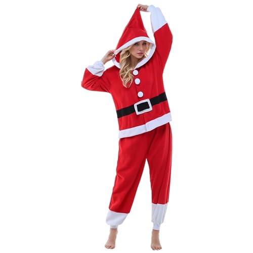 Mymyguoe Unisex Erwachsene Santa Claus Einteiler Cosplay Tier Pyjama Schlafanzug Einteiler Weihnachten Kostüm Overall Plüschoverall Tier Verkleidung Für Erwachsene Xmas Weihnachten Outfit von Mymyguoe