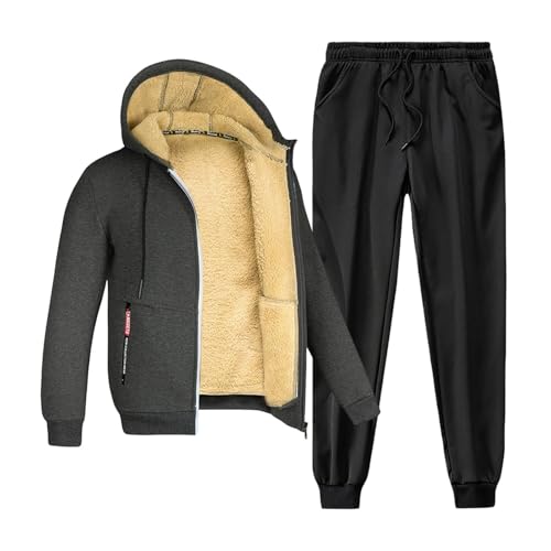 Mymyguoe Vlies Jogginganzug Herren Winter Fleece Trainingsanzug Thermo Herbst Winter Sportanzug Winterjacke Fleecejacke Hoodie Jogginghosen Zweiteiler Sweat Suit 2 Stück Sportbekleidung von Mymyguoe