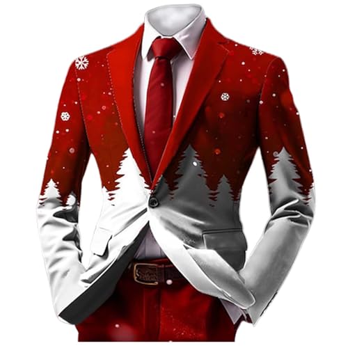 Mymyguoe Weihnachtsjacke Herren Button Mantel 3D Druck Freizeit Sakko Anzugmantel Stylische Anzugjacken Weihnachtssakko Christmas Drucke Sportsakko Weihnachtsanzug Freizeit Party Kostüme von Mymyguoe