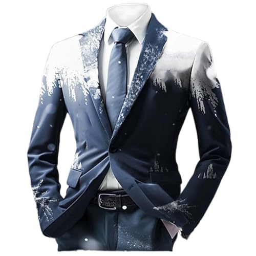 Mymyguoe Weihnachtsjacke Herren Button Mantel 3D Druck Freizeit Sakko Anzugmantel Stylische Anzugjacken Weihnachtssakko Christmas Drucke Sportsakko Weihnachtsanzug Freizeit Party Kostüme von Mymyguoe