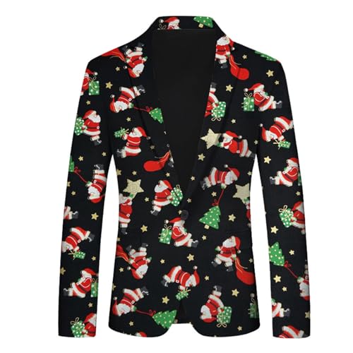 Mymyguoe Weihnachtsjacke Herren Button Mantel Weihnachtsdruck Suit Jacket Weihnachts Anzug Lässiger Weihnachten Sakko Xmas Kostüm Christmas Drucke Weihnachtsjacken Sakkos Comfort Urlaubsblazer von Mymyguoe