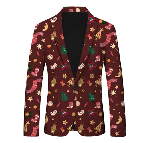 Mymyguoe Weihnachtsjacke Herren Button Mantel Weihnachtsdruck Suit Jacket Weihnachts Anzug Lässiger Weihnachten Sakko Xmas Kostüm Christmas Drucke Weihnachtsjacken Sakkos Comfort Urlaubsblazer von Mymyguoe