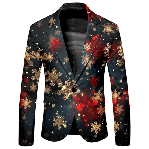 Mymyguoe Weihnachtsjacke Herren Festliches Outfit Mit Muster Ein Knopf Sakkos Weihnachtsblazer Männer Suit Jacket Party-Blazer Business Herrenanzug Sportsakko Partykleid Weihnachtssakko von Mymyguoe