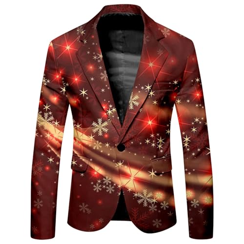 Mymyguoe Weihnachtsjacke Herren Festliches Outfit Mit Muster Ein Knopf Sakkos Weihnachtsblazer Männer Suit Jacket Party-Blazer Business Herrenanzug Sportsakko Partykleid Weihnachtssakko von Mymyguoe