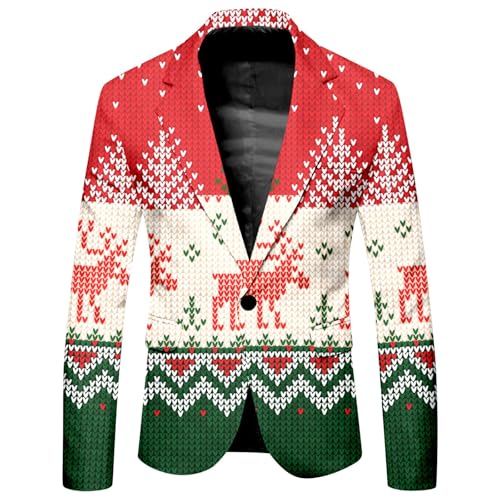 Mymyguoe Weihnachtsjacke Herren Festliches Outfit Mit Muster Ein Knopf Sakkos Weihnachtsblazer Männer Suit Jacket Party-Blazer Business Herrenanzug Sportsakko Partykleid Weihnachtssakko von Mymyguoe